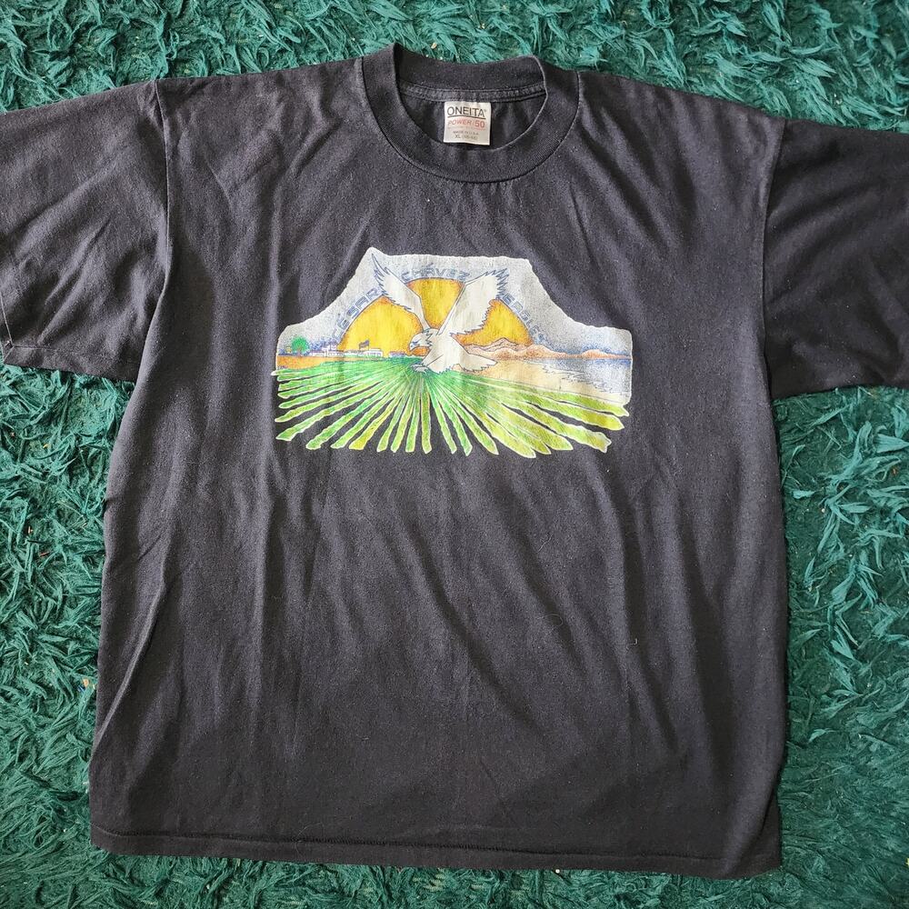 Vintage Cesar Chavez Farm Workers Eagle Graphic Tee Oneita USA XL
